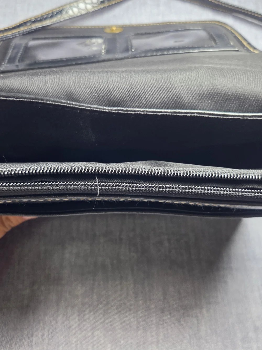 Black Leather Crossbody Shoulder Bag with Gold Accent
